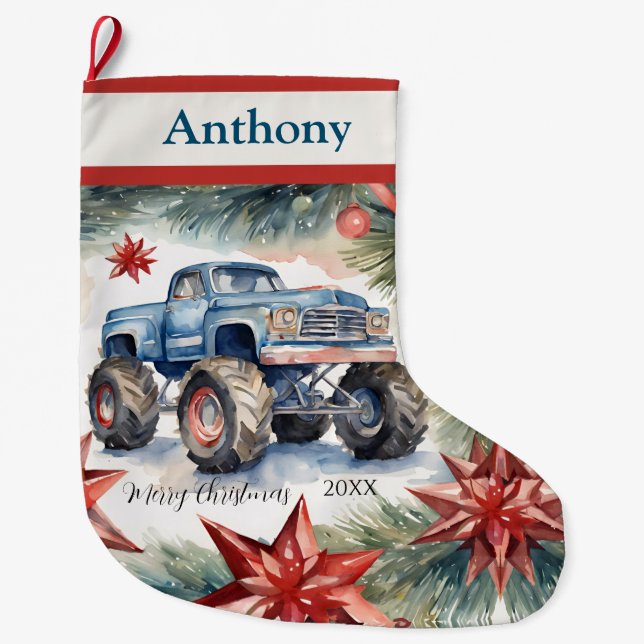 Xmas Monster Truck Boys Großer Weihnachtsstrumpf (Vorderseite)