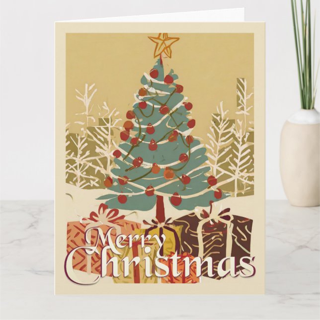 Xmas Motif, mit Geschenken unter dem Weihnachtsbau Karte (Vorderseite)