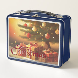 Xmas Motif, mit Geschenken unter dem Weihnachtsbau Metall Brotdose