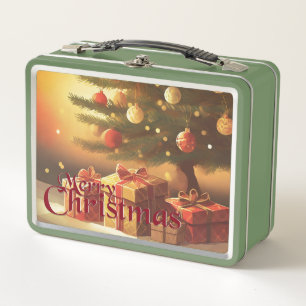 Xmas Motif, mit Geschenken unter dem Weihnachtsbau Metall Brotdose