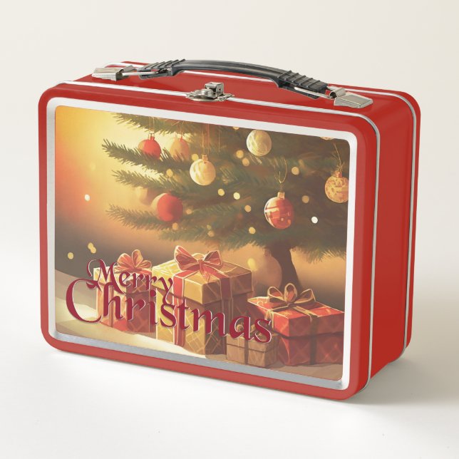 Xmas Motif, mit Geschenken unter dem Weihnachtsbau Metall Brotdose (Vorderseite)