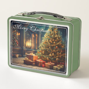 Xmas Motif mit Geschenken unter dem Weihnachtsbaum Metall Brotdose