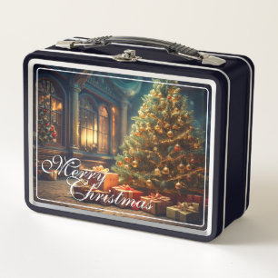 Xmas Motif mit Geschenken unter dem Weihnachtsbaum Metall Brotdose