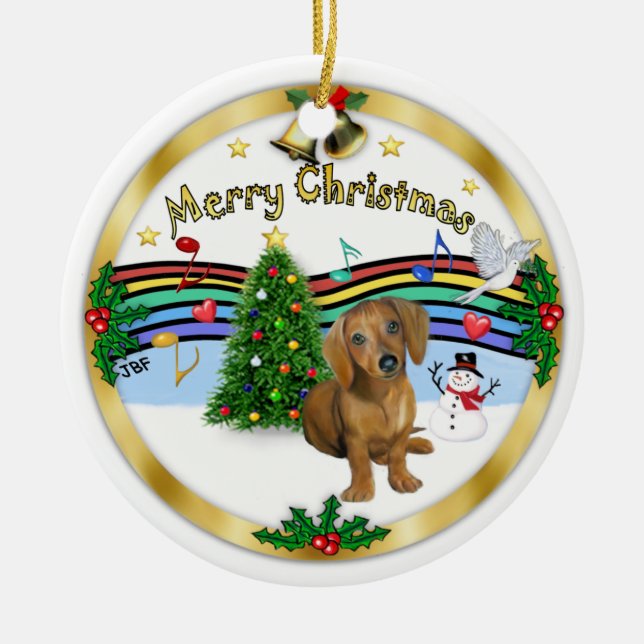 Xmas Music 1 - MC - Dackel pup 13 Keramik Ornament (Vorne)