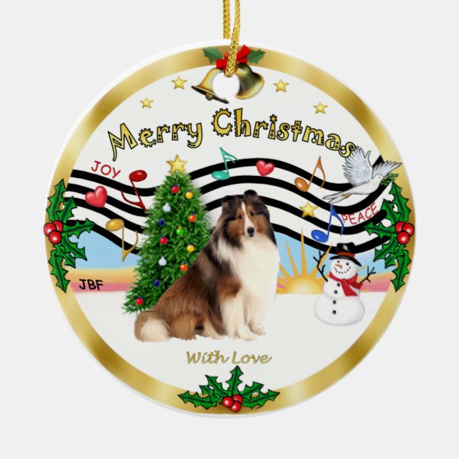 Xmas Music 1 - Shetland Sheepdog #7 Keramikornament (Vorne)