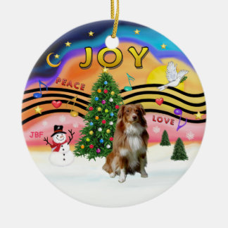 Xmas Music 2 - Aussie Shepherd (rot) Keramik Ornament