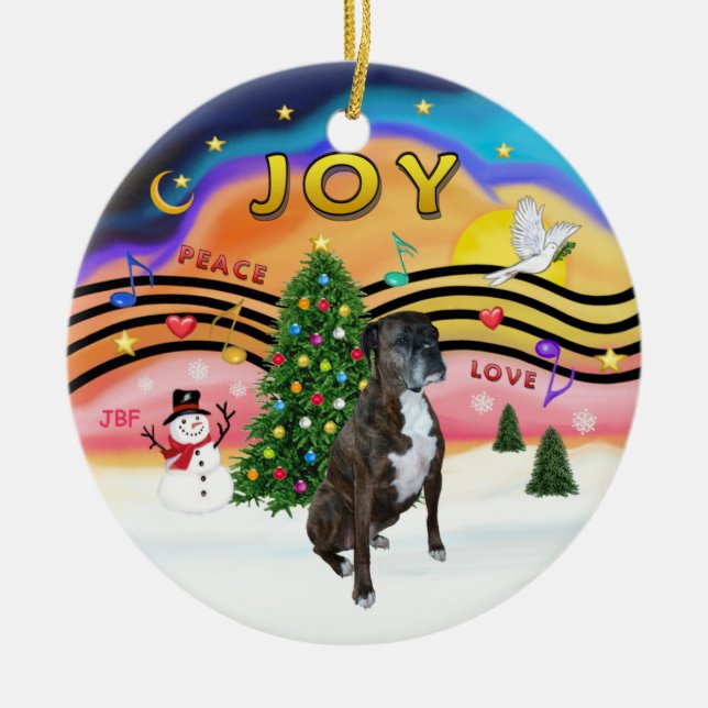 Xmas Music 2 - Boxer (brindle - nat) Keramikornament (Vorne)