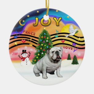 Xmas Music 2 - English Bulldog (weiß) Keramik Ornament