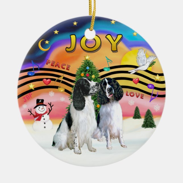 Xmas Music 2 - English Springers (2 schwarz-weiß) Keramik Ornament (Vorne)