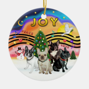 Xmas Music 2 - French Bulldogs (vier) Keramikornament