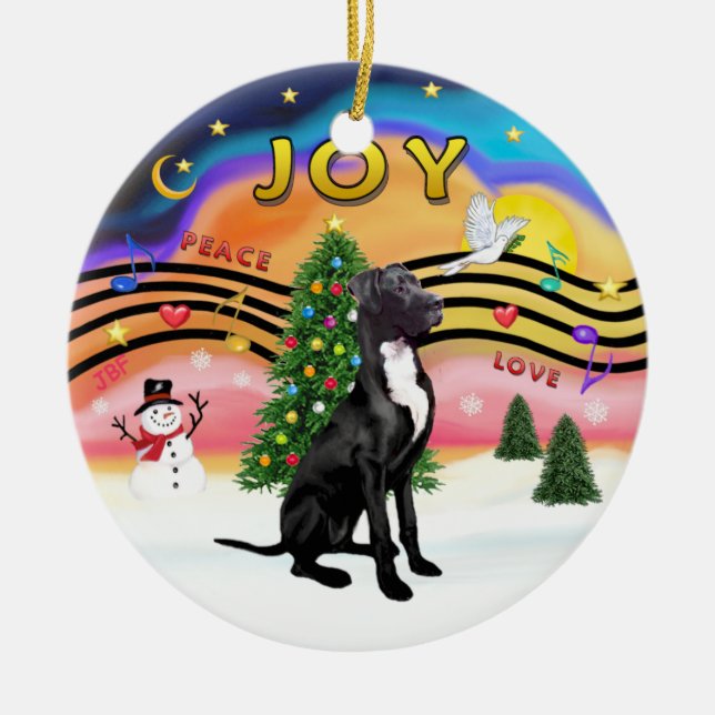 Xmas Music 2 - Great Dane (schwarz-natürlich) Keramikornament (Vorne)