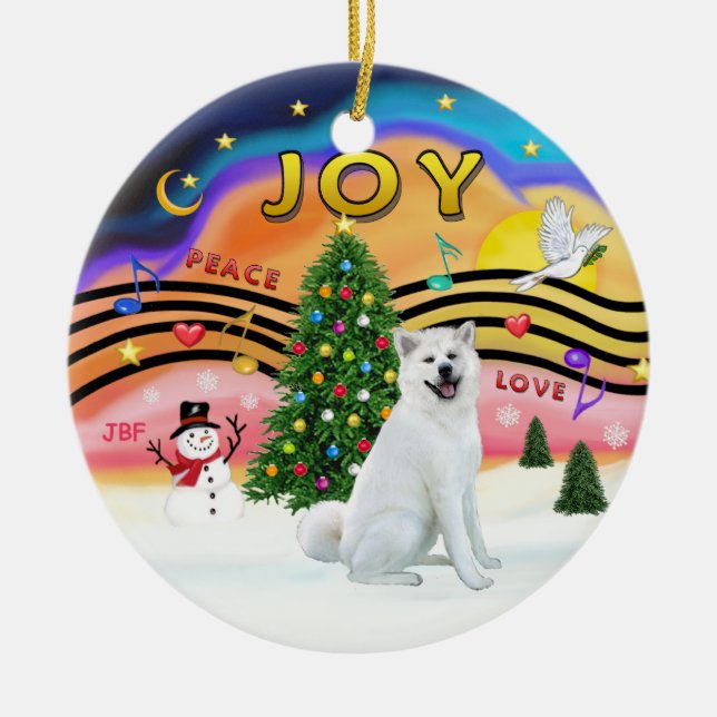 Xmas Music - Akita (weiß) Keramikornament (Vorne)