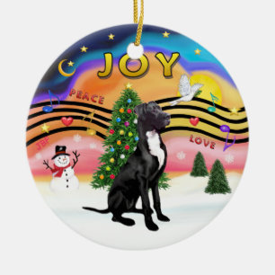 Xmas Musik 2 - Deutsche Dogge (schwarz-natürlich) Keramikornament