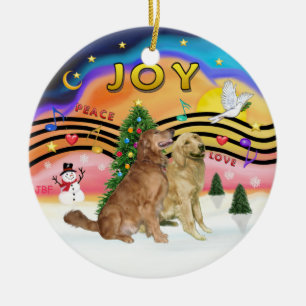 Xmas Musik 2 - Golden Retriever (ZWEI) Keramikornament