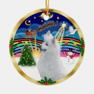 Xmas-Musik 3 - Amerikanischer Eskimo-Hund #3 Keramikornament