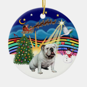 Xmas-Musik #3 - Weißer Englischer Bulldogge Keramik Ornament