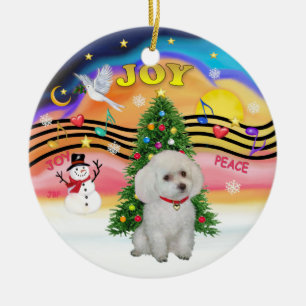 Xmas-Musik  - Weißer Zwerg-/Toy-Pudel Keramikornament