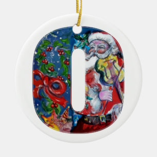 XMAS O SCHREIBEN /SANTA CLAUS MIT VIOLIN MONOGRAMM KERAMIK ORNAMENT