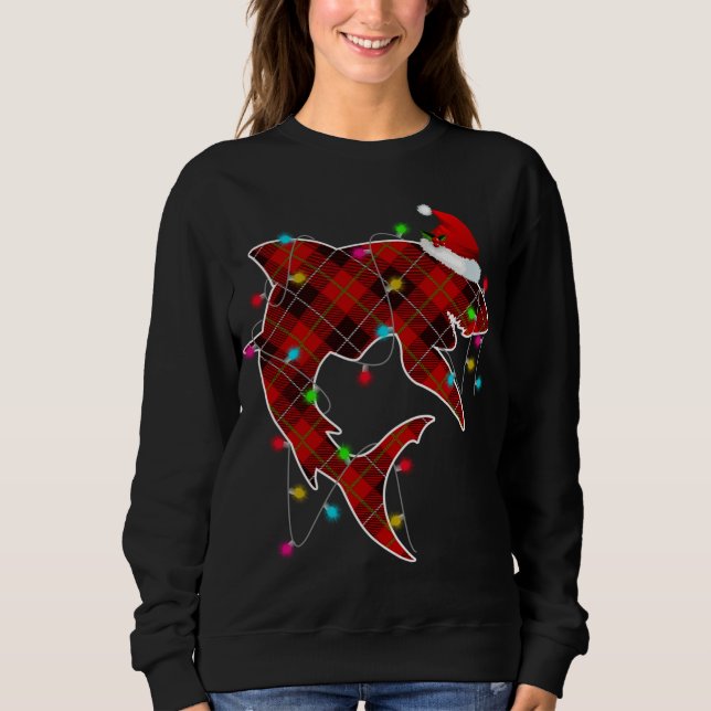 Xmas Pajama Karierte Weihnachtslichter Hai Anima Sweatshirt (Vorderseite)