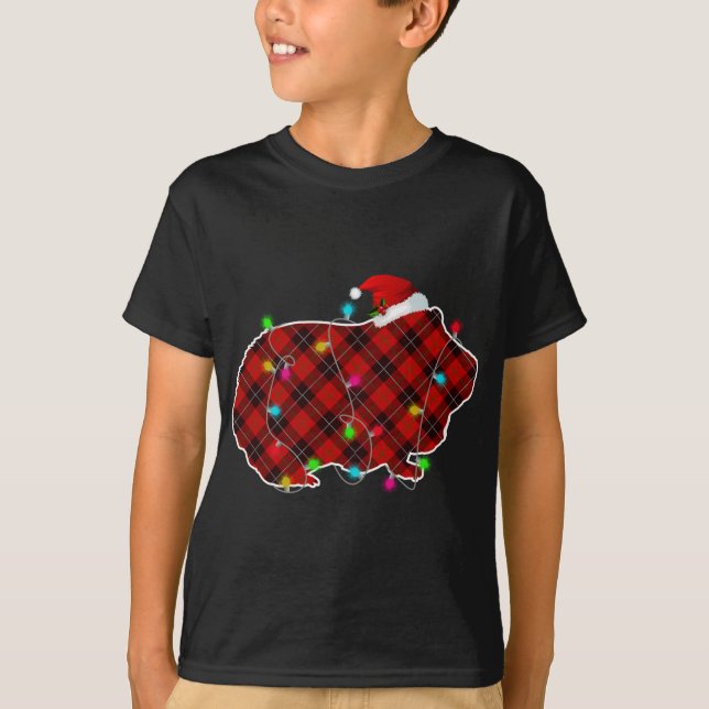 Xmas Pajama Karierte Weihnachtslichter Hai Anima T-Shirt (Vorderseite)