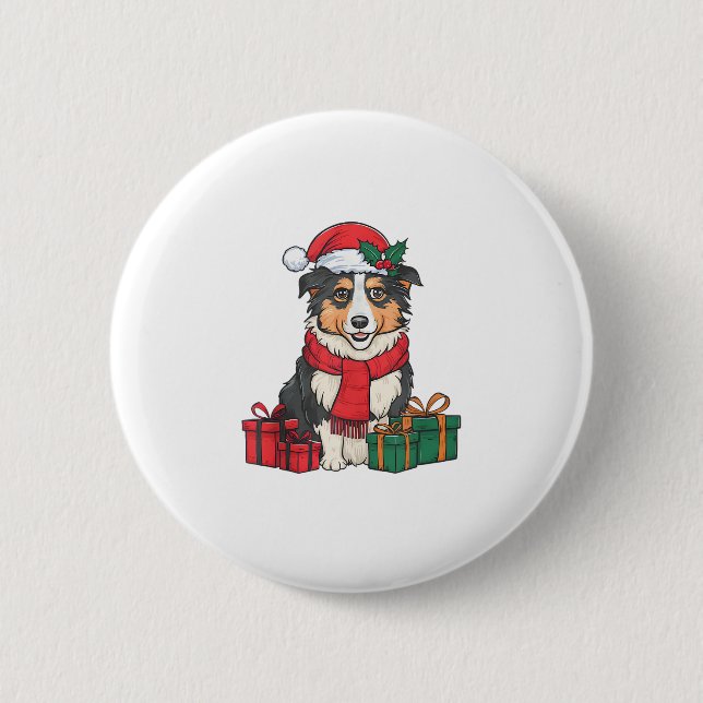 Xmas Party Decoration Australian Shepherd Dog Chri Button (Vorderseite)