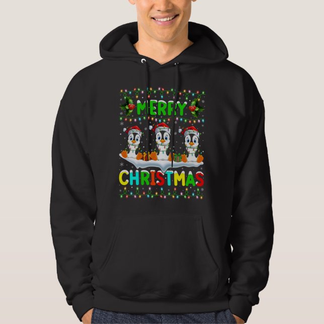 Xmas Penguin Bird Lighting Weihnachtsmannmütze Fro Hoodie (Vorderseite)