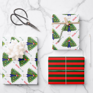 Xmas-Pfau-Geschenkpapier-Set aus 3 flachen Bögen Geschenkpapier Set