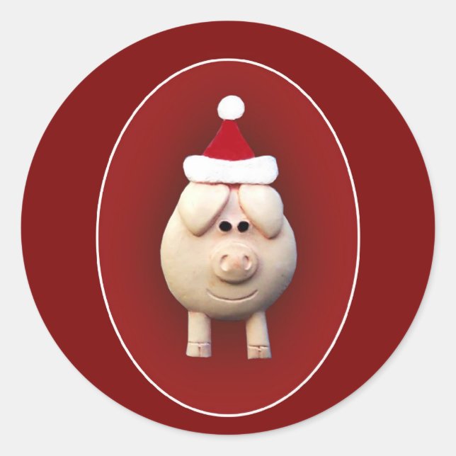 Xmas Piggy Runder Aufkleber (Vorderseite)