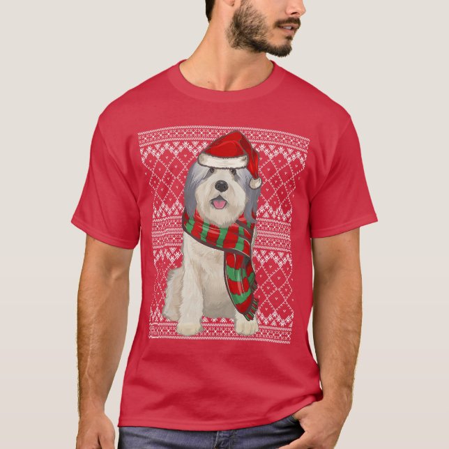 Xmas Polish Lowland Sheepdog Santa Claus Hat Ugly  T-Shirt (Vorderseite)