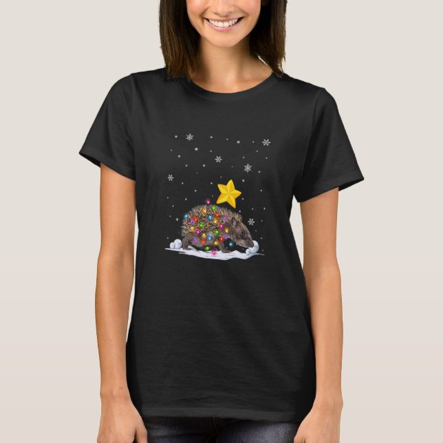 Xmas Porcupine Tiere Weihnachtsbäume Lichter T-Shirt (Vorderseite)