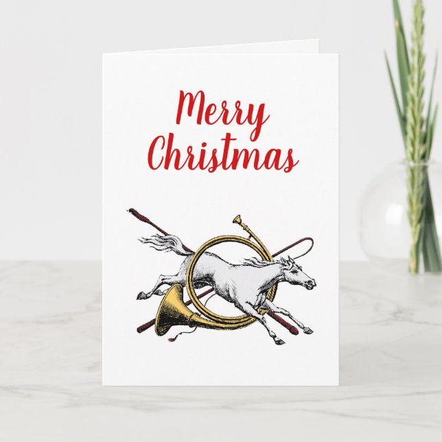 Xmas Preppy Reitpferd Jumping Thru Horn C Feiertagskarte (Vorderseite)