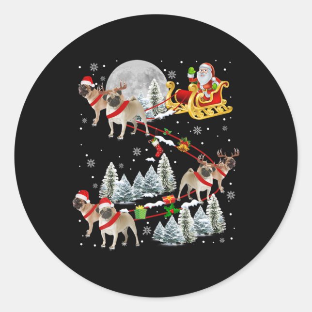 Xmas Pug Sledge Christmas Sledge Santa Dog  Runder Aufkleber (Vorderseite)
