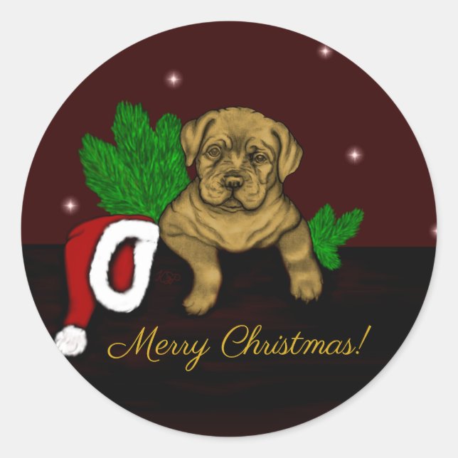 XMas Puppy Runder Aufkleber (Vorderseite)
