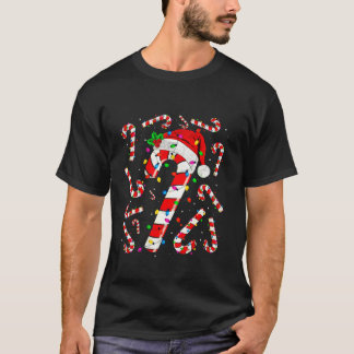Xmas Red and White Candy Cane Santa Christmas Ligh T-Shirt