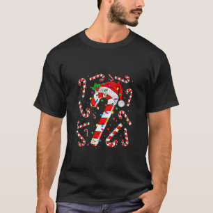 Xmas Red and White Candy Cane Santa Christmas Ligh T-Shirt