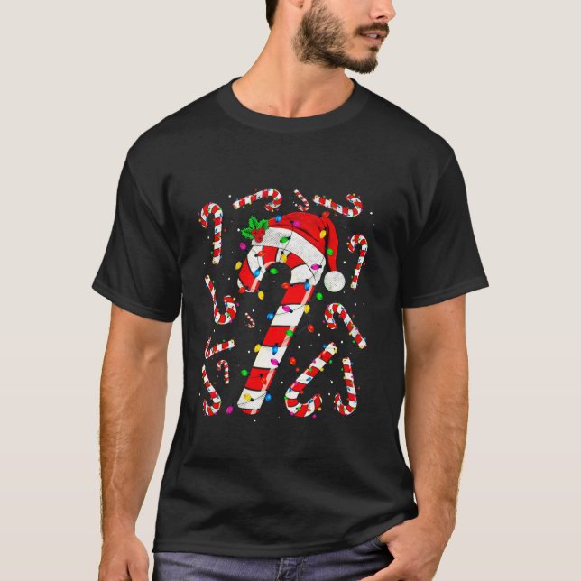 Xmas Red and White Candy Cane Santa Christmas Ligh T-Shirt (Vorderseite)