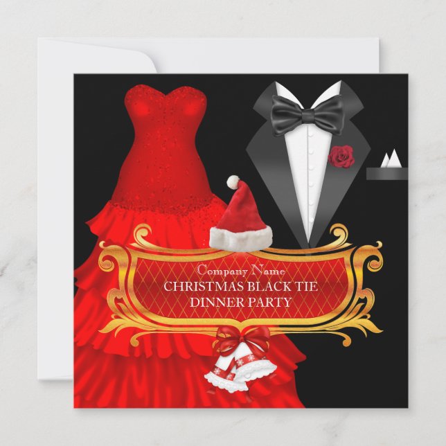 Xmas Red Corporate Black Krawatte Dinner Party Einladung (Vorderseite)