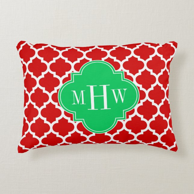 Xmas Red White Marokko #5 Emerald Name Monogram Dekokissen (Vorderseite)