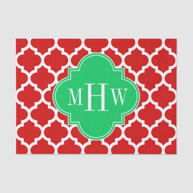 Xmas Red White Marokko #5 Emerald Name Monogram Seidenpapier (Vorderseite)