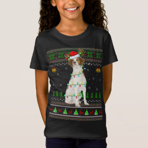Xmas Reindeer Weihnachtsmannmütze Brittany Spaniel T-Shirt