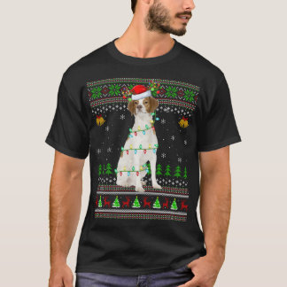 Xmas Reindeer Weihnachtsmannmütze Brittany Spaniel T-Shirt