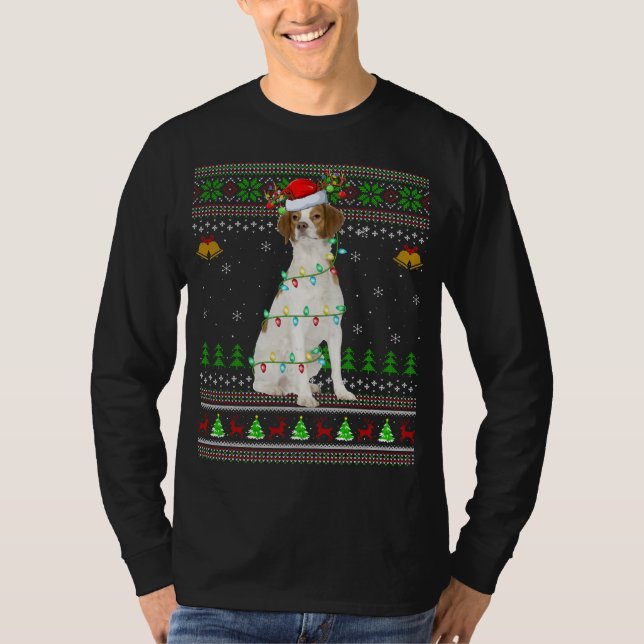 Xmas Reindeer Weihnachtsmannmütze Brittany Spaniel T-Shirt (Vorderseite)