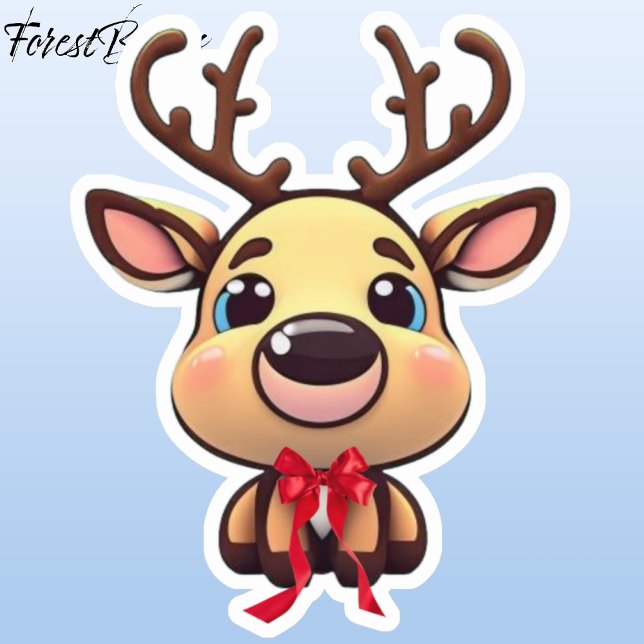 Xmas Rentier, Reh mit Geweih, Cartoon grafisch Aufkleber (Reindeer 🦌 🎄 Christmas Sticker)