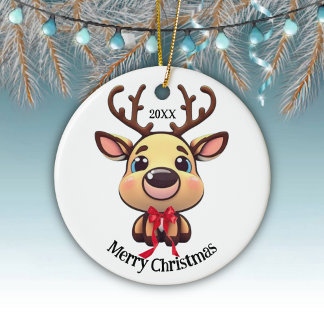 Xmas Rentier, Reh mit Geweih, Cartoon grafisch Keramik Ornament
