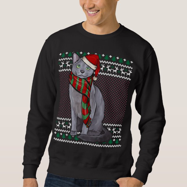 Xmas Russian Blue Cat Weihnachtsmannmütze Ugge Wei Sweatshirt (Vorderseite)