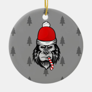 xmas santa clus gorilla keramik ornament