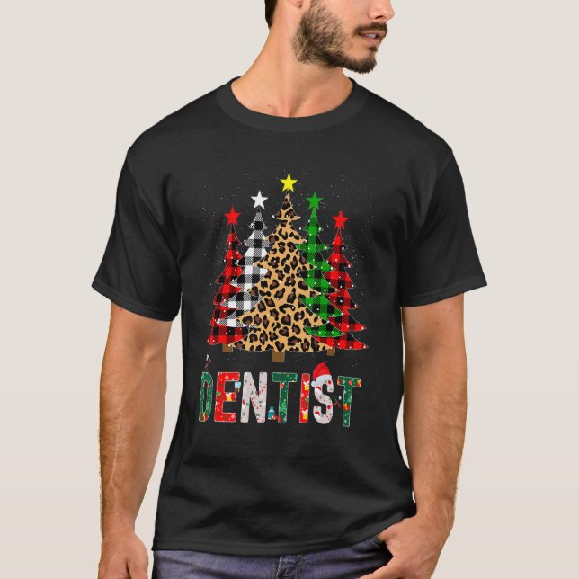 Xmas Santa Dentist Leopard Plaid Print Christmas T T-Shirt (Vorderseite)