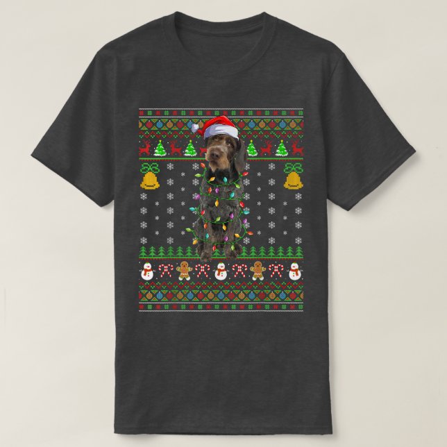Xmas Santa Hat German Wirehaired Pointer Dog Ugly  T-Shirt (Design vorne)
