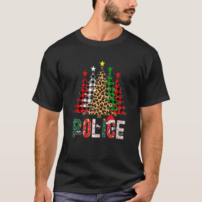 Xmas Santa Police Leopard Plaid Print Christmas Tr T-Shirt (Vorderseite)