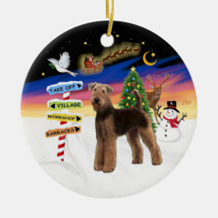 Xmas-Schilder - Airedale (stehend) Keramik Ornament